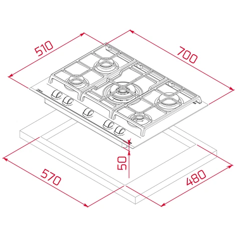 Варочная панель газ на стекле 70 см/ Коллекция Urban GZC 75330 XBC WHITE MARBLE